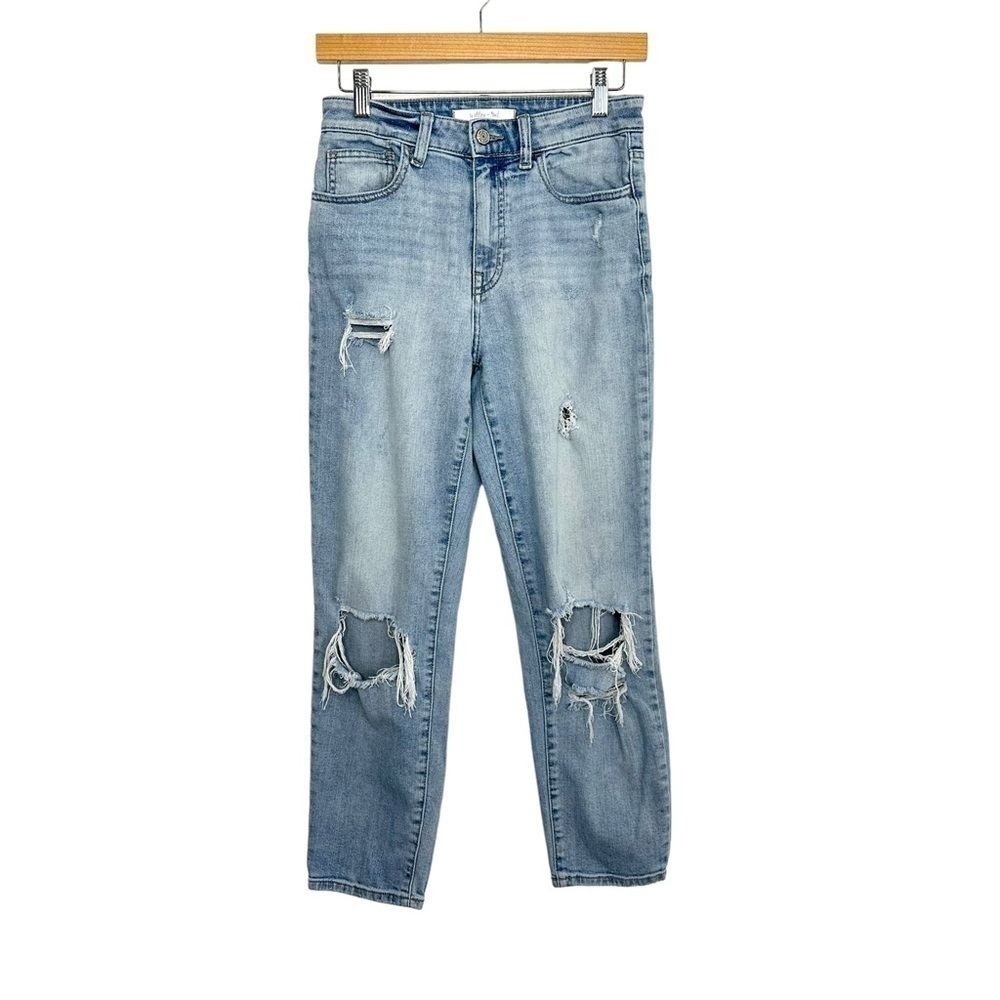 Willow + Root Womens High Rise Mom Fit Jeans Size 26 Distressed Light Wash Denim